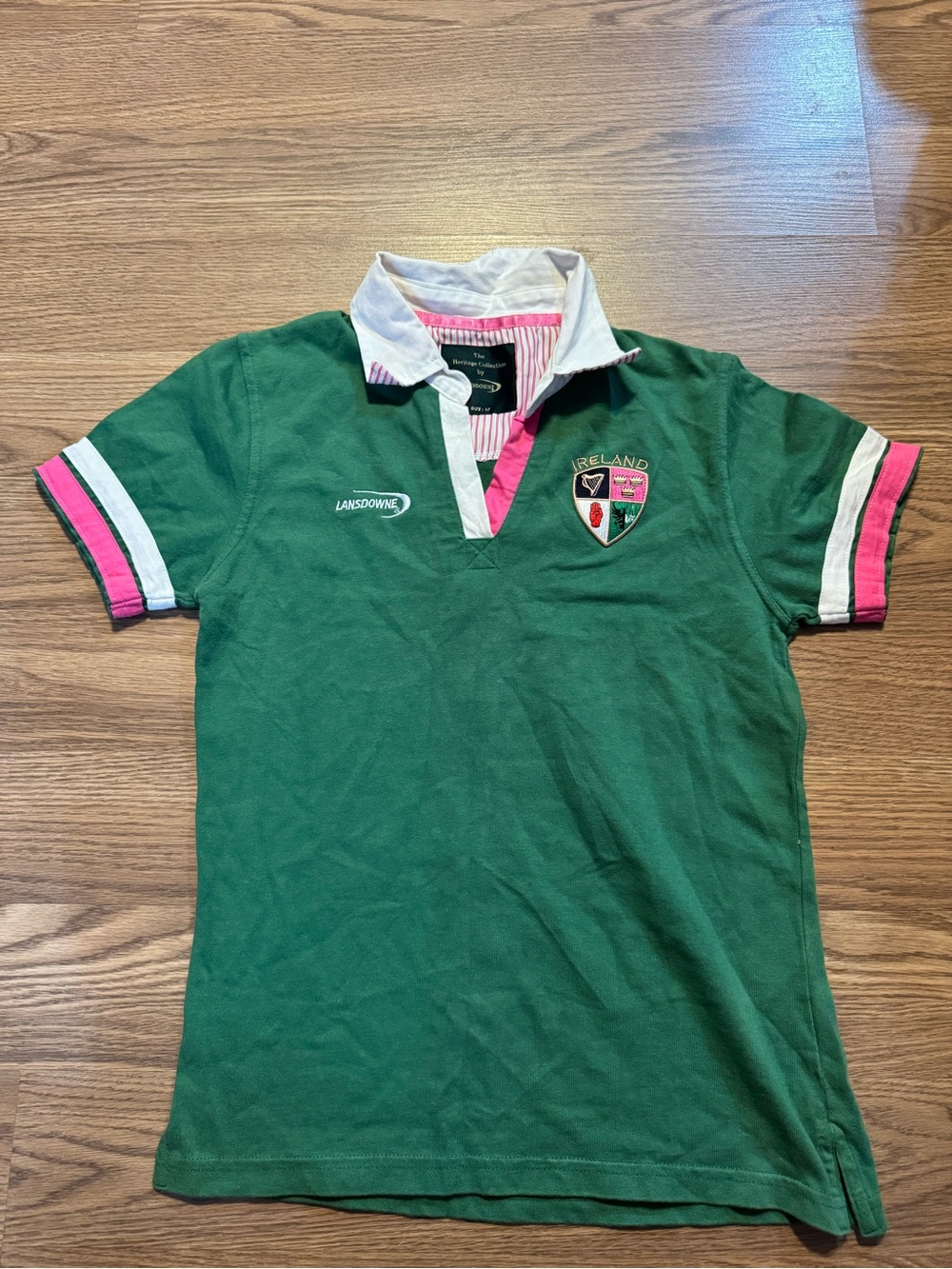 Lansdowne Ireland Green Polo Shirt with Pink & White Trim READ DESCRIPTION